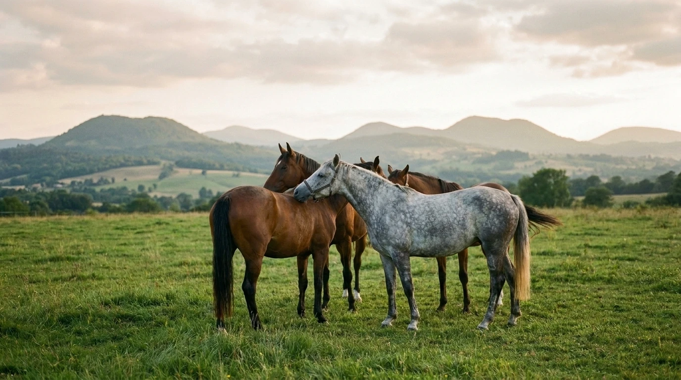 Les chevaux du ECURIE DE LAUZ en liberté, Puy-de-Dôme